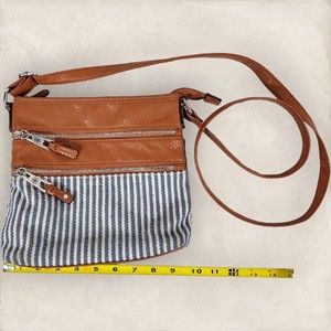 Unbranded Nautical Blue & White Striped Vegan Leather Crossbody Purse